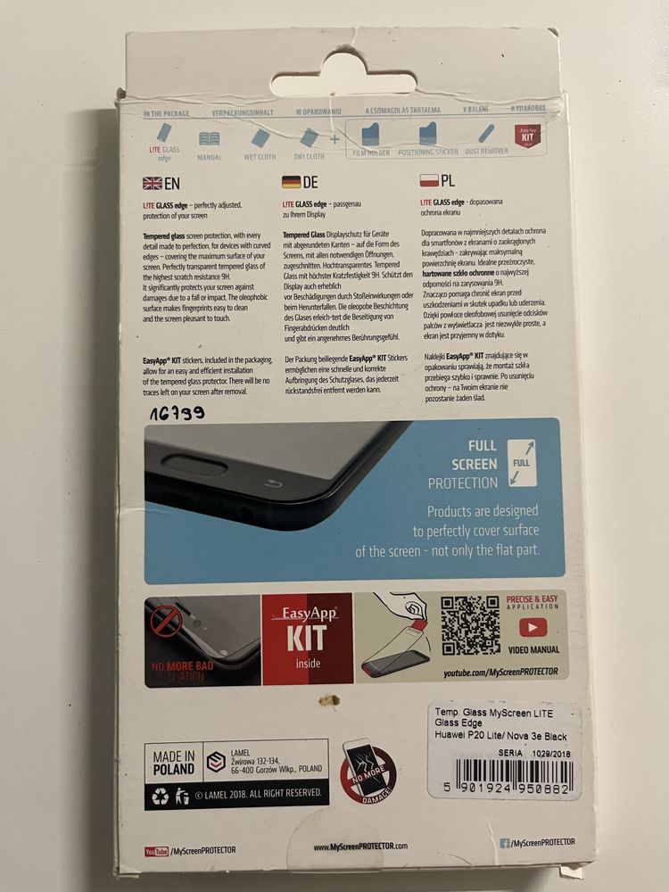 Huawei P20 lite Nova 3e szkło 9h black szybka