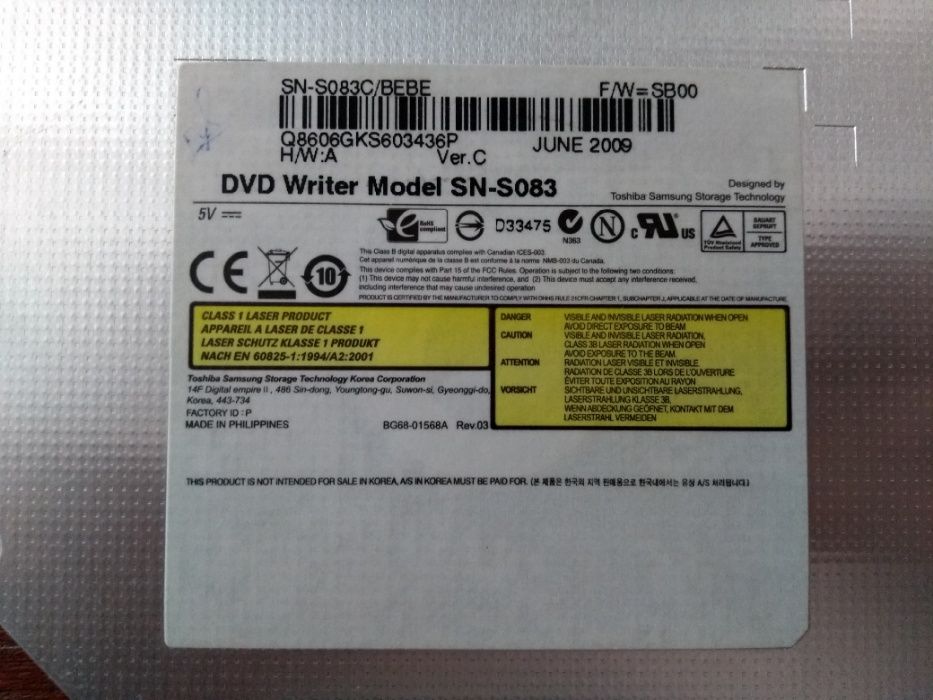 Привод DVD-RW Toshiba/Samsung SN-S083 б/у на запчасти