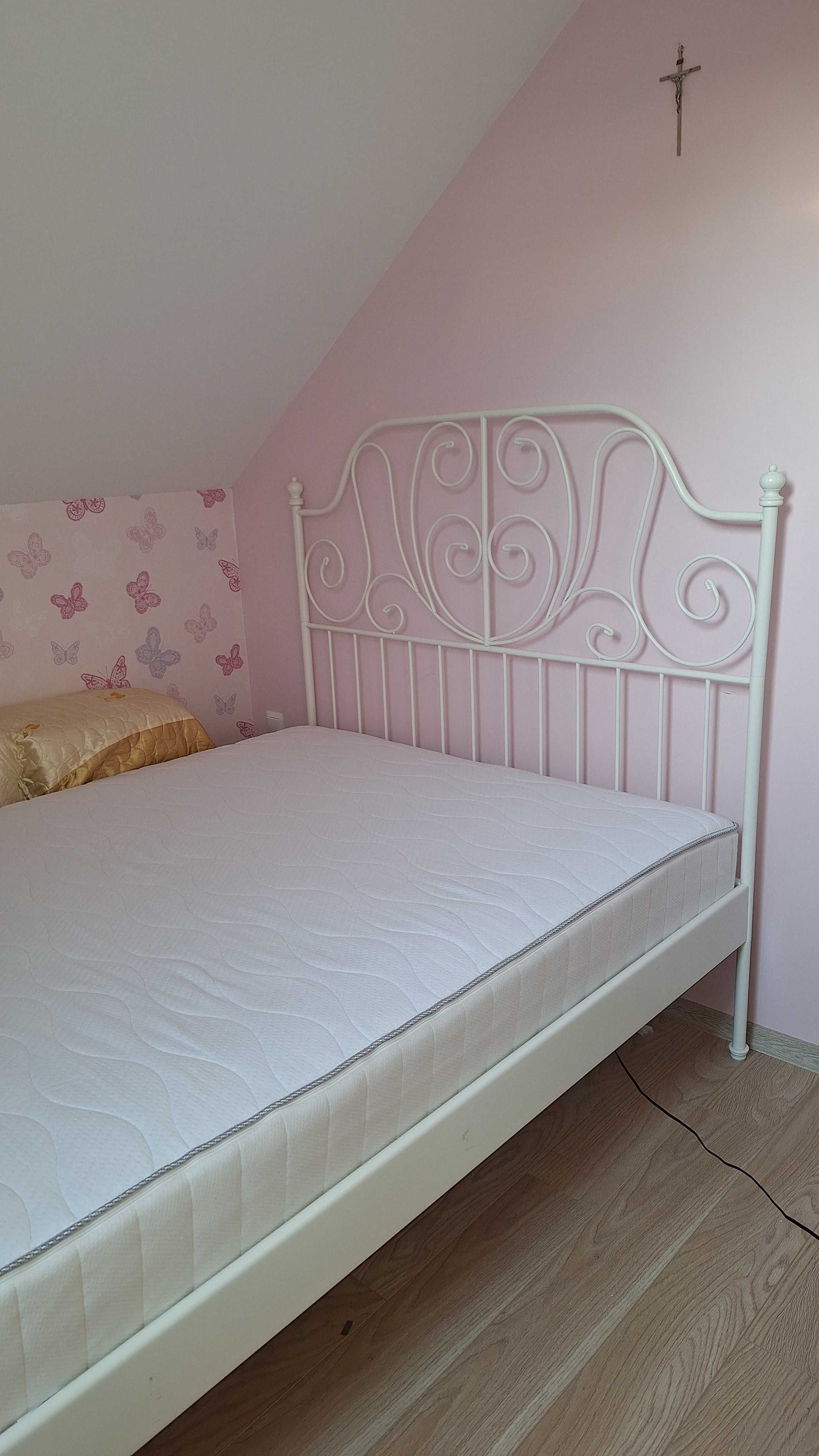 Łóżko metalowe białe modne IKEA Lervik 140x200 z MATERACEM