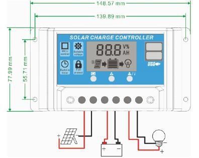 Kontroler solarny PWM - 30A 12/24V - wyświetlacz LCD - 2x gniazdo USB