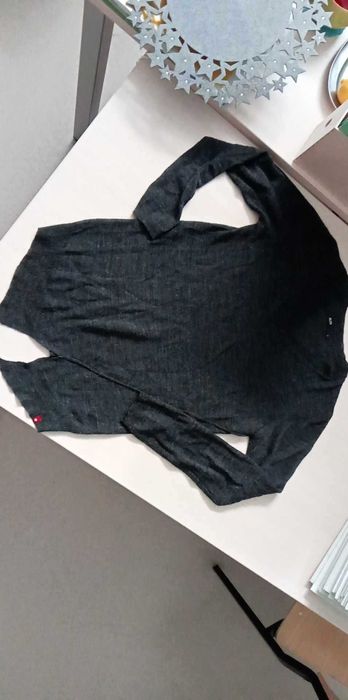 Asymetryczny damski sweter w serek, Big Star, rozm. M, ciemnoszary.