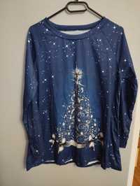 Granatowa niebieska świąteczna bluzka choinka święta nadruk print 42 4