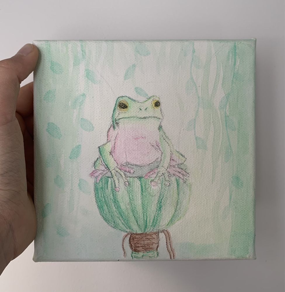 Quadro tela arte sapo verde 15x15cm