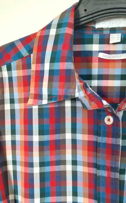 Elegancka koszula bluzka BROOKSHIRE 38, krata niebiesko-czerwono-biała