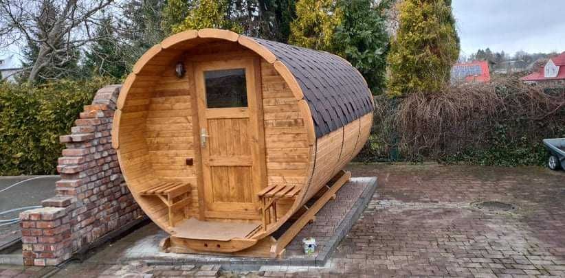 Sauna Beczka Ogrodowa 400cm z Piecem Harvia M3 LED Sauny z Drewna