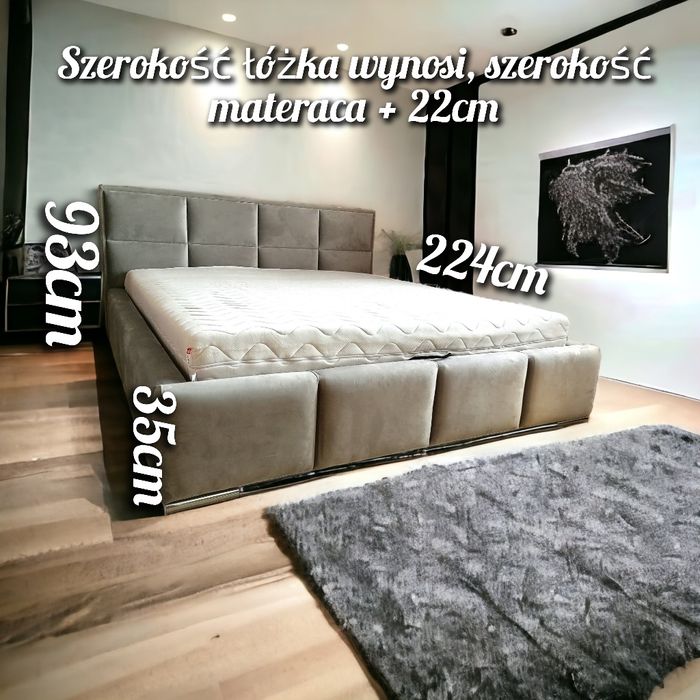 Łóżko tapicerowane  Pojemnik na pościel stelaż metalowy