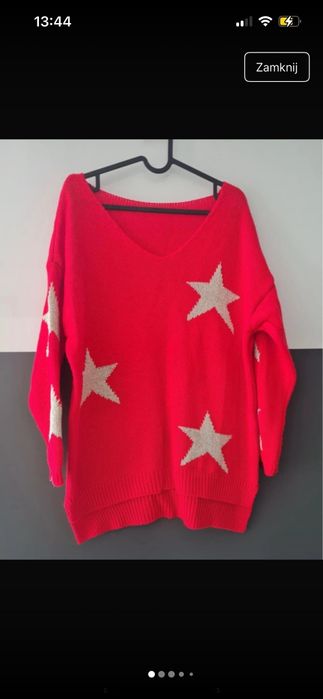 Czerwony sweterek w gwiazdy rozmiar uniwersalny