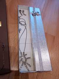 Biżuteria srebrna cyrkonie 925 komplet naszyjnik kolczyki
