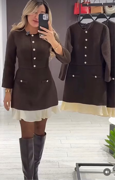 Шоколадна твідова сукня