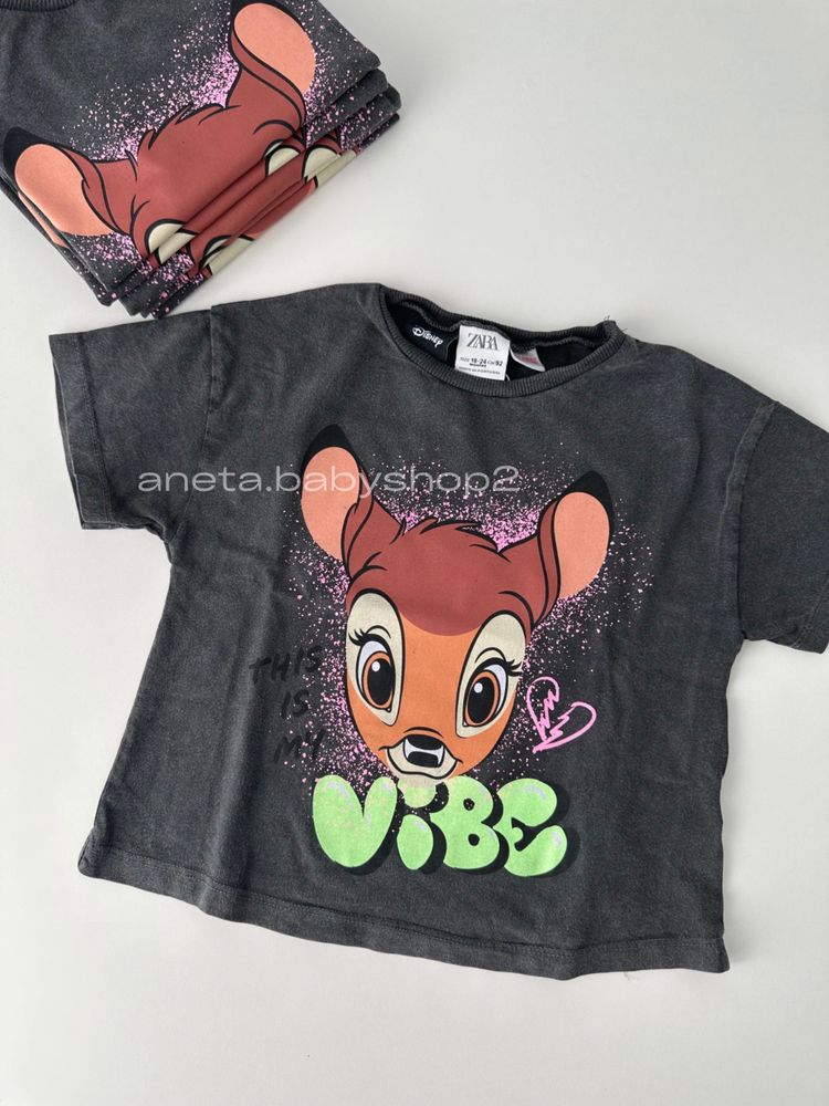 Детская серая вареная футболка Zara Disney Bembi 86 92 98 104 110 116