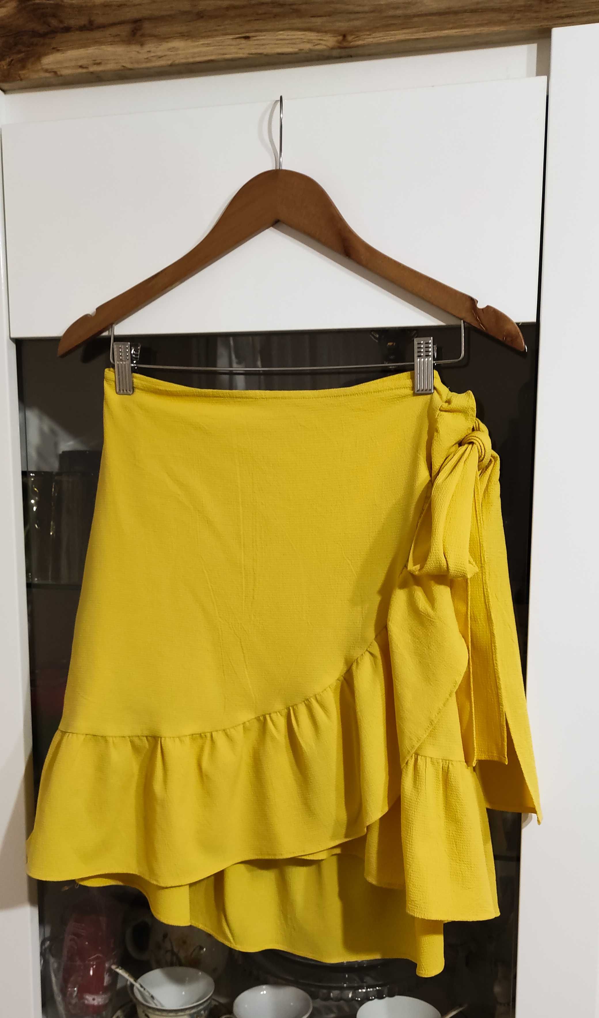 Spódnica spódniczka musztardowa żółta Vero moda z falbanką wiązana