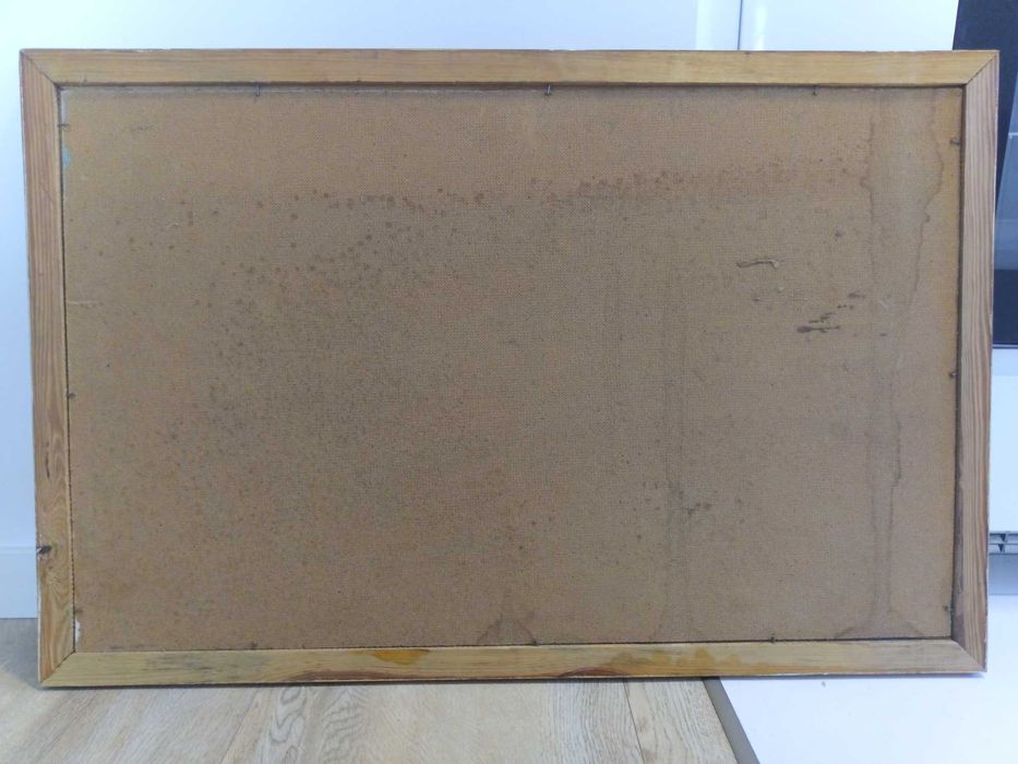 Obraz olejny Chata nad Jeziorem / MK 1984 / drewniana rama / 86 x 56,3