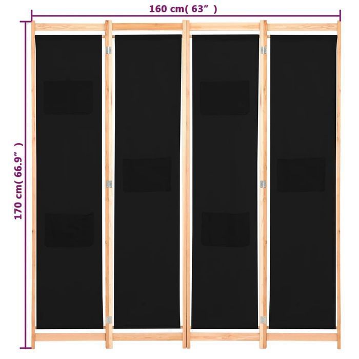 Vidaxl Parawan 4-Panelowy, Czarny, 160X170X4 Cm, Tkanina