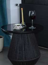 Stolik Kawowy herbaciany czarny technorattan fi 50 cm