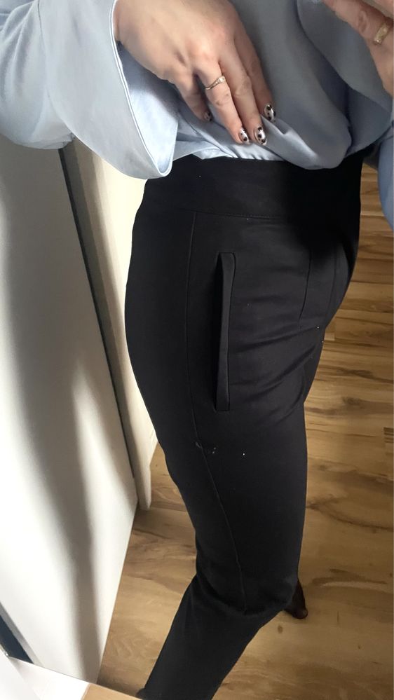 Granatowe eleganckie spodnie w kant wysoki stan Zara S 36