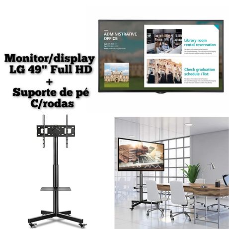 Monitor display LG 49" suporte pé alto rotativo rodas apresentação TV
