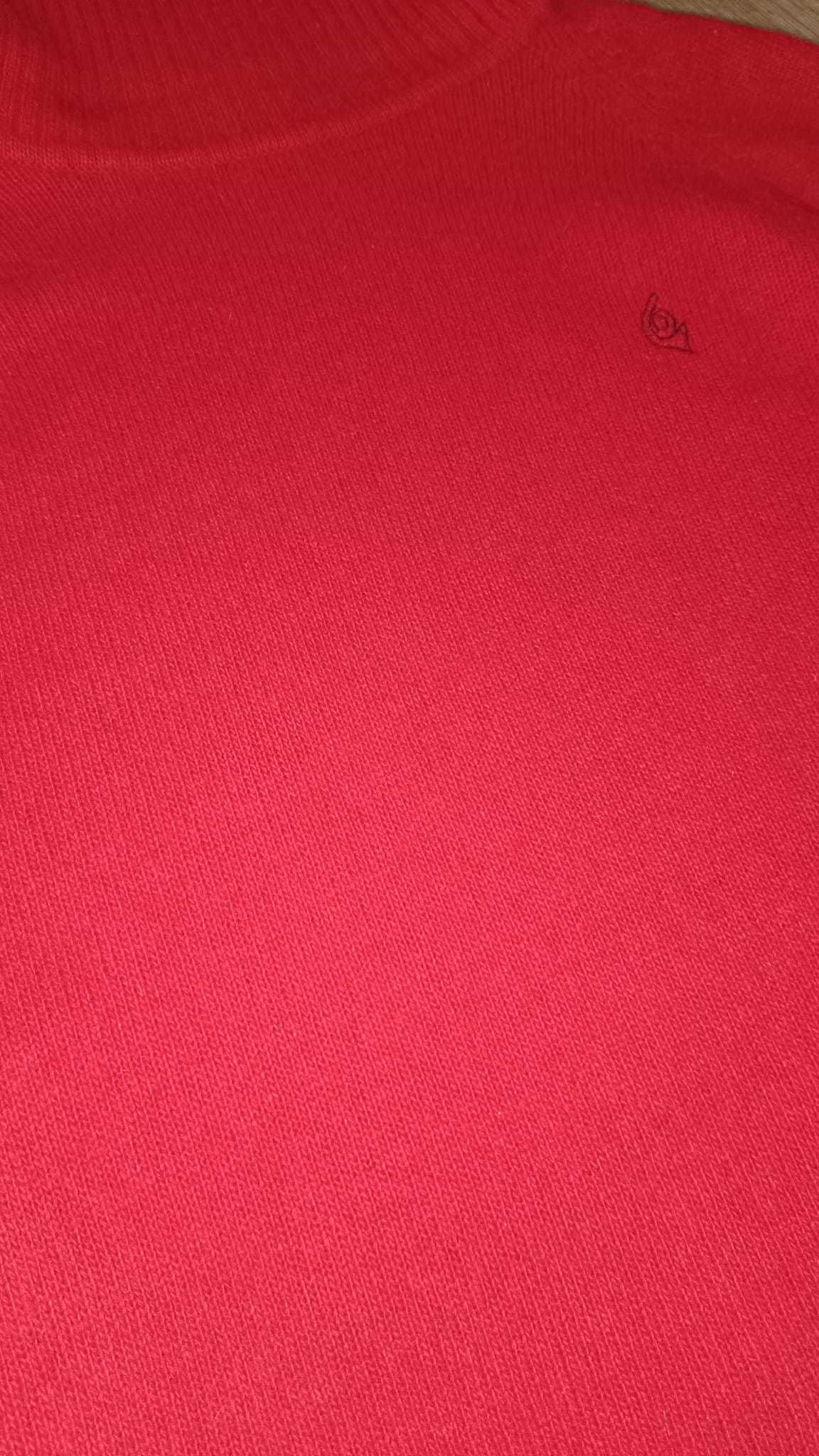 Sweter z golfem wełniany czerwony XS S M angora czerwień golf