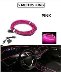 Luz ambiente para carro cor de rosa