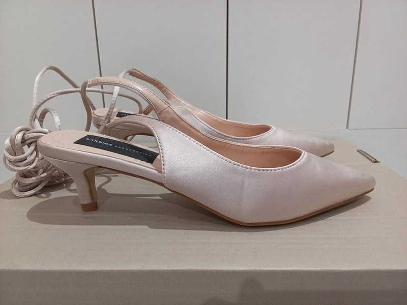 baleriny bez pięty marki Candida roz. 38 wkładka 24 cm wiązane obcas