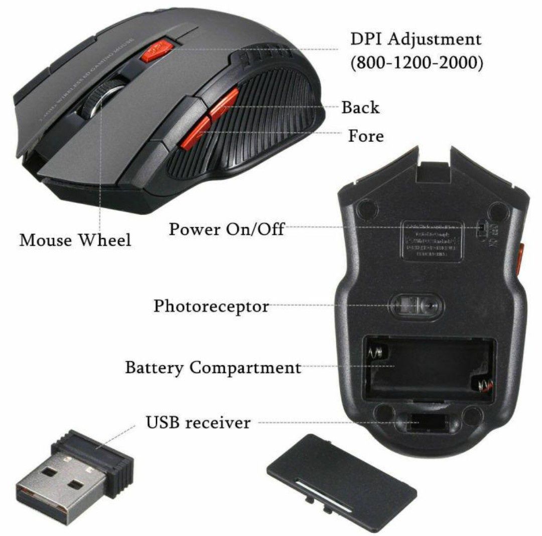 Мини-беспроводная оптическая игровая мышь 2,4 ГГц и USB-приемник для п