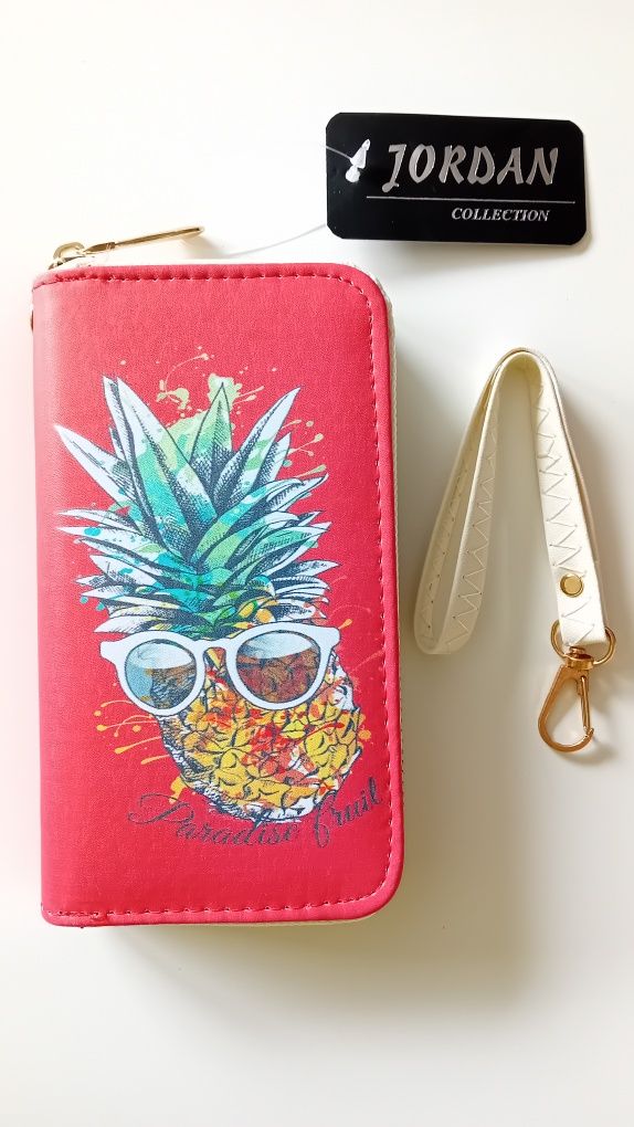 Nowy! Śliczny różowy portfelik "Ananas w okularach"