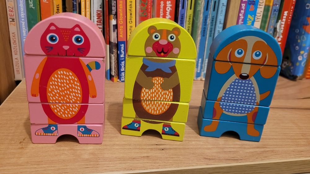 Klocki drewniane magnetyczne zwierzątka