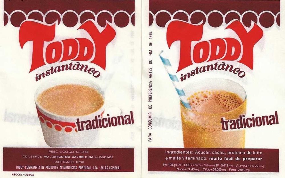 4 Saquetas de TODDY antigas - apenas o invólucro sem o produto