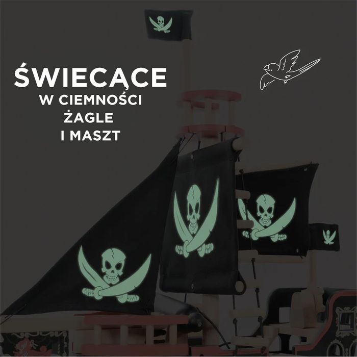 Drewniany statek piracki Barbarossa, zabawa lalkami Le Toy Van TV246c