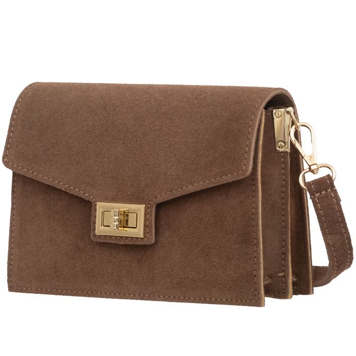 VERA PELLE torebka zamszowa listonoszka z klapą i paskiem V688 taupe