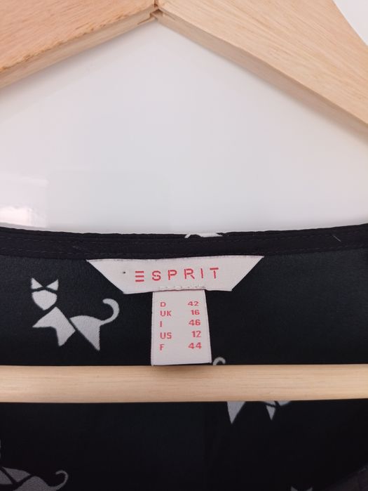 Esprit bluzka koszulowa białe koty 42 XL czarna zwiewna