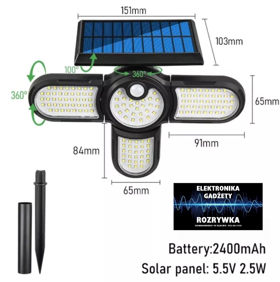 Lampka solarna Czujnik ruchu Sklep Gwarancja