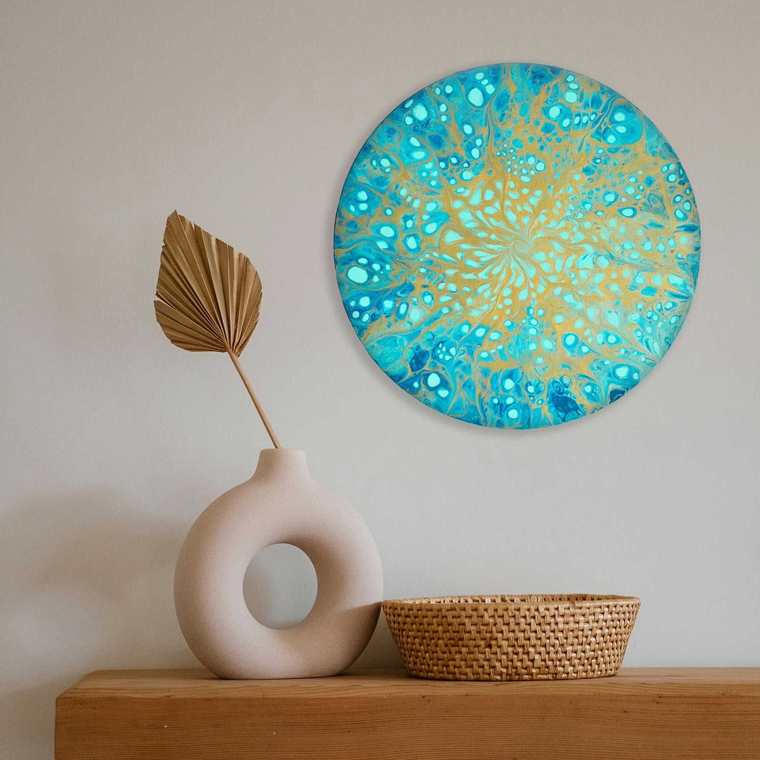 Okrągły obraz "Serce Oceanu" średnica 40 cm acrylic pouring