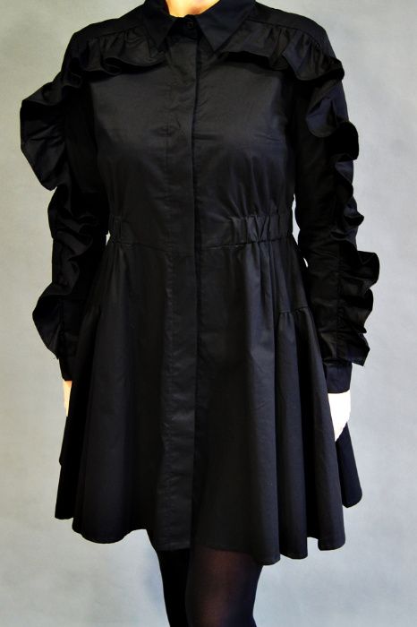 ITALY sukienka czarna falbanki S/M