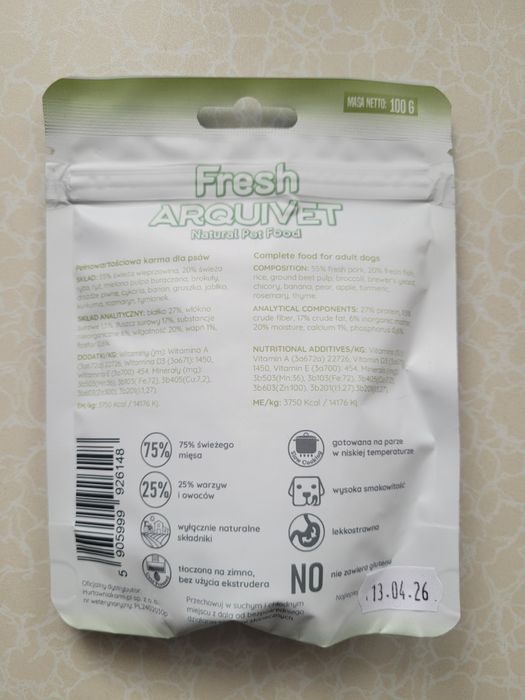 Karma dla psa Arquivet Fresh wieprzowina 100g