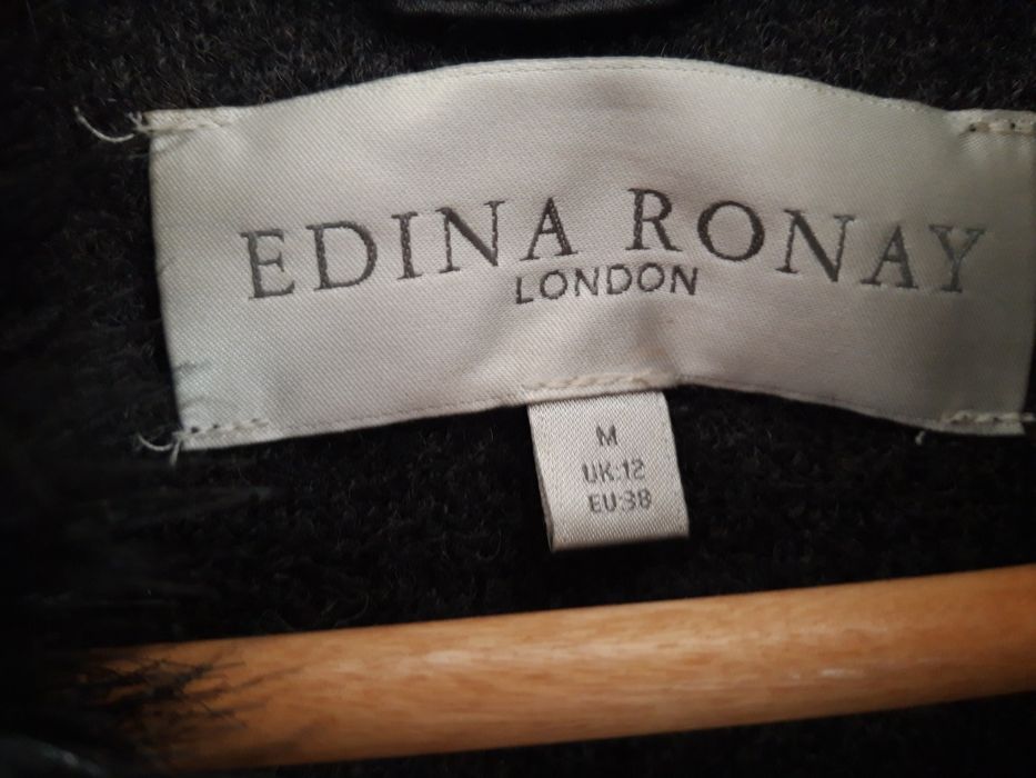 EDINA RONAY wełniany płaszcz/ kardigan z futrem rozm. M