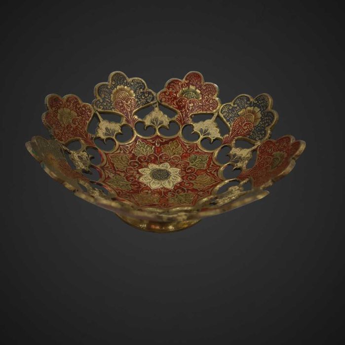 Dekoracyjna misa mosiężna  ażurowa zdobiona, vintage B5/092063