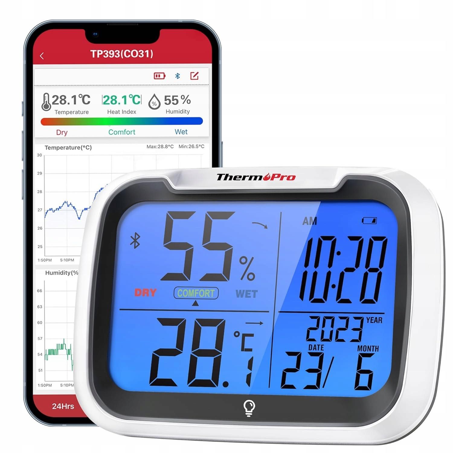 Czujnik temperatury wilgotności ThermoPro TP393 bluetooth praca poniże