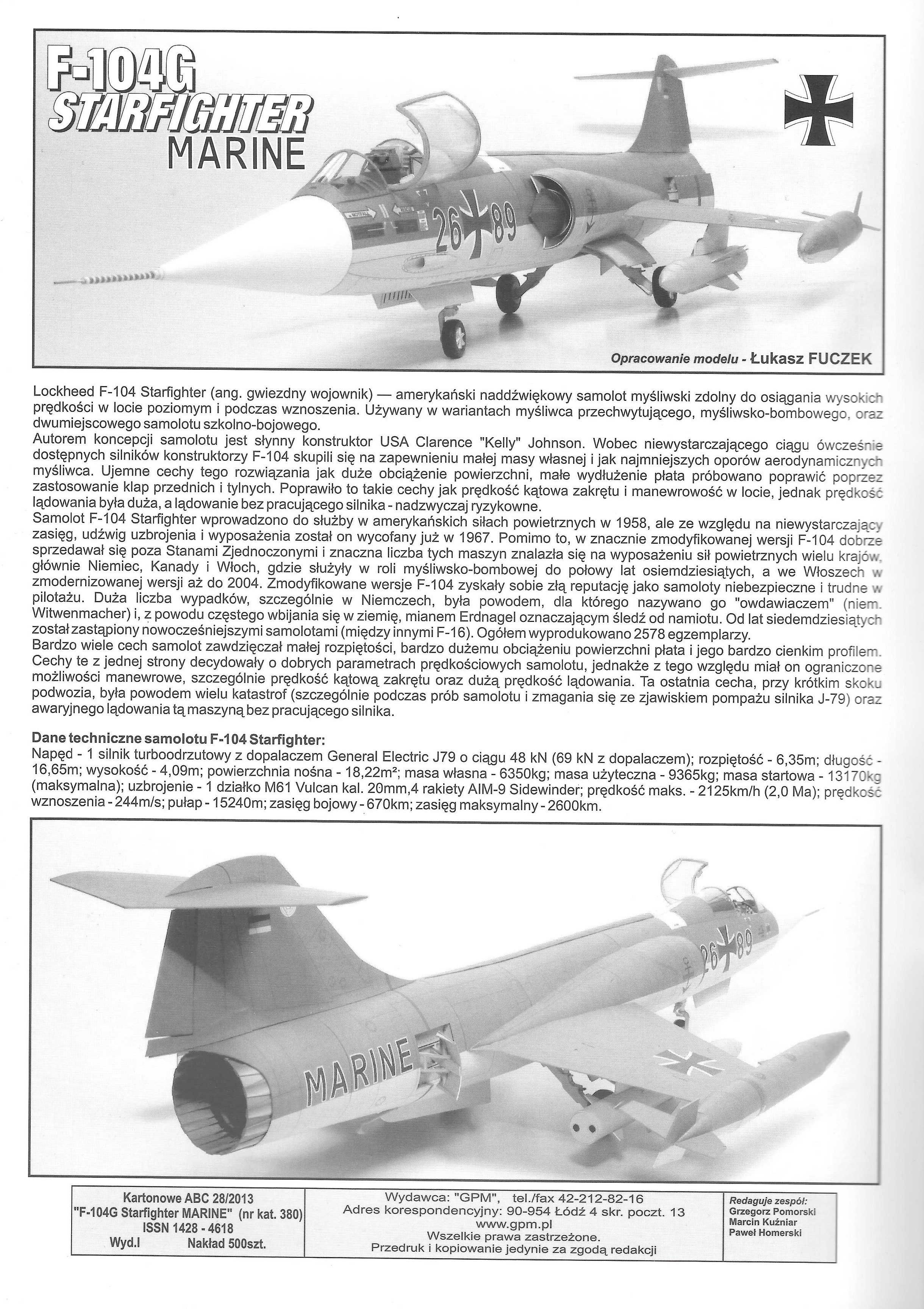 GPM 28 2013 F-104G STARFIGHTER model 1:33 modelarz