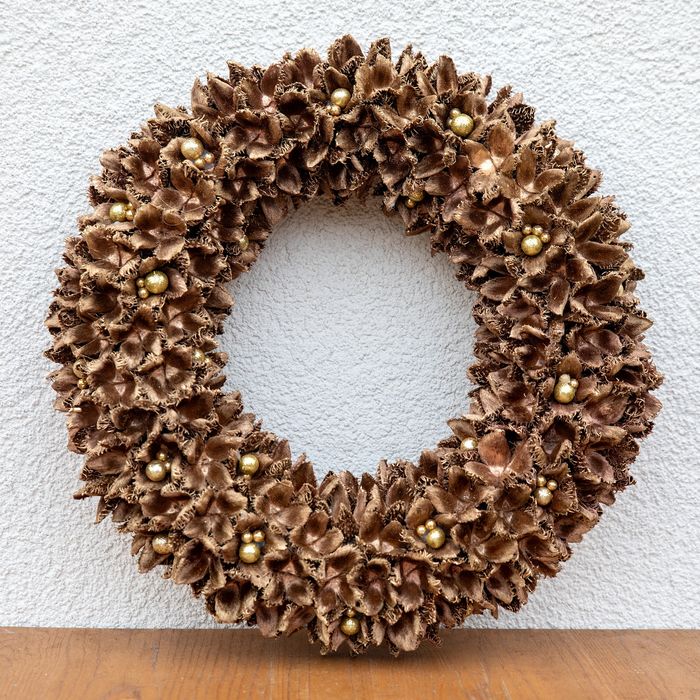 Wianek z naturalnej buczyny złoto miedziany 35 cm