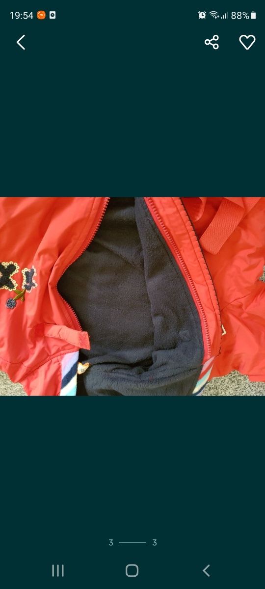 Kurtka czerwona plaszczyk ciepla rozmiar 150 152 z kapuca szal i toreb