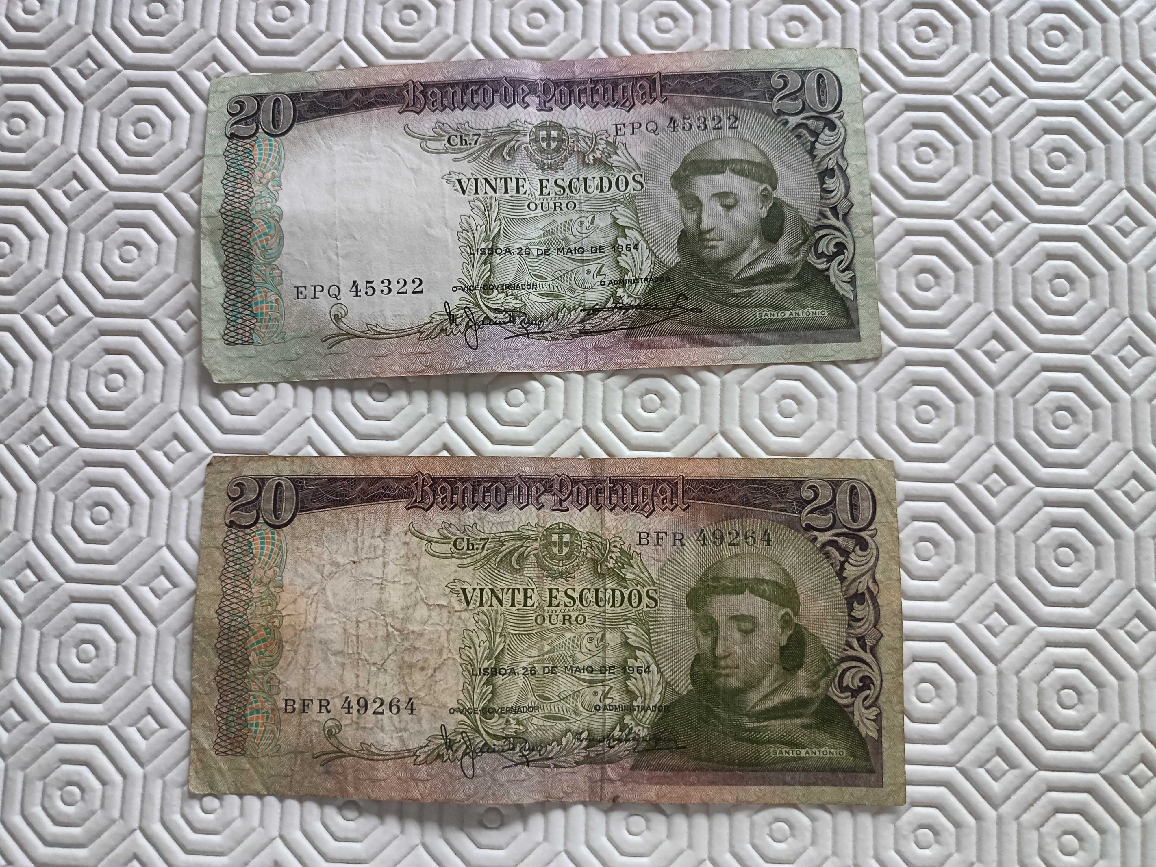 2 notas de 20 escudos 1964