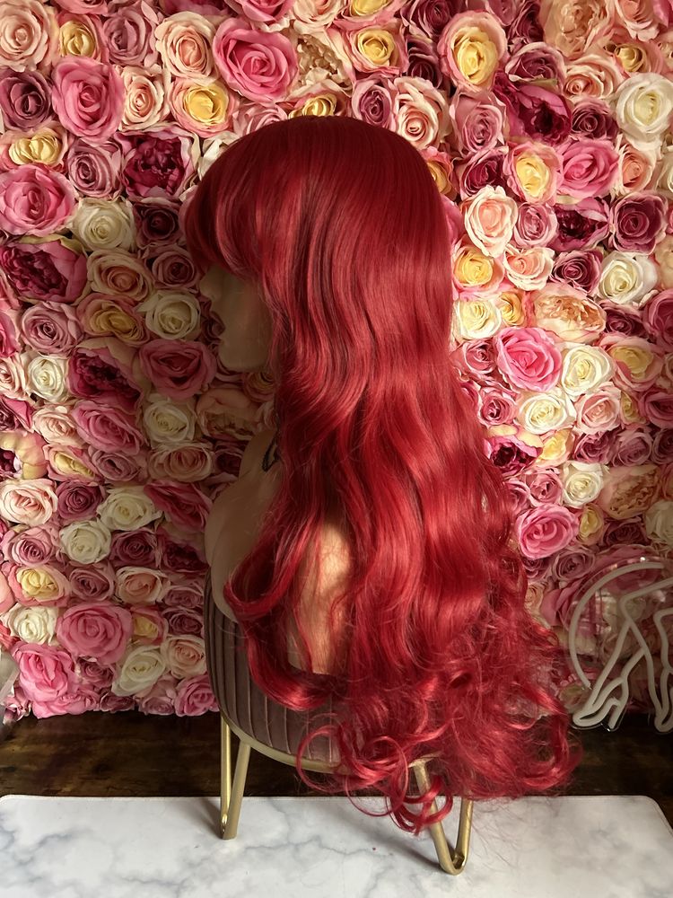 Peruka długie włosy czerwona z grzywką wig cosplay