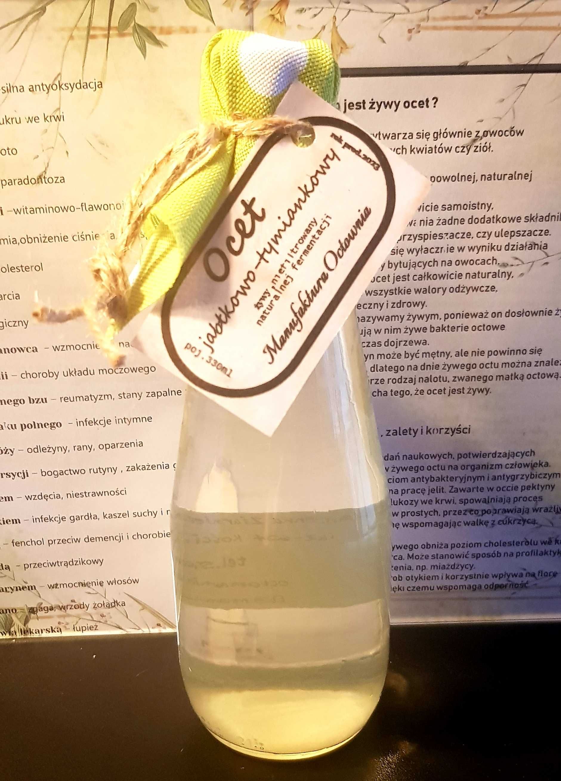 Ocet żywy, jabłkowo-tymiankowy 330ml Manufaktura Octownia