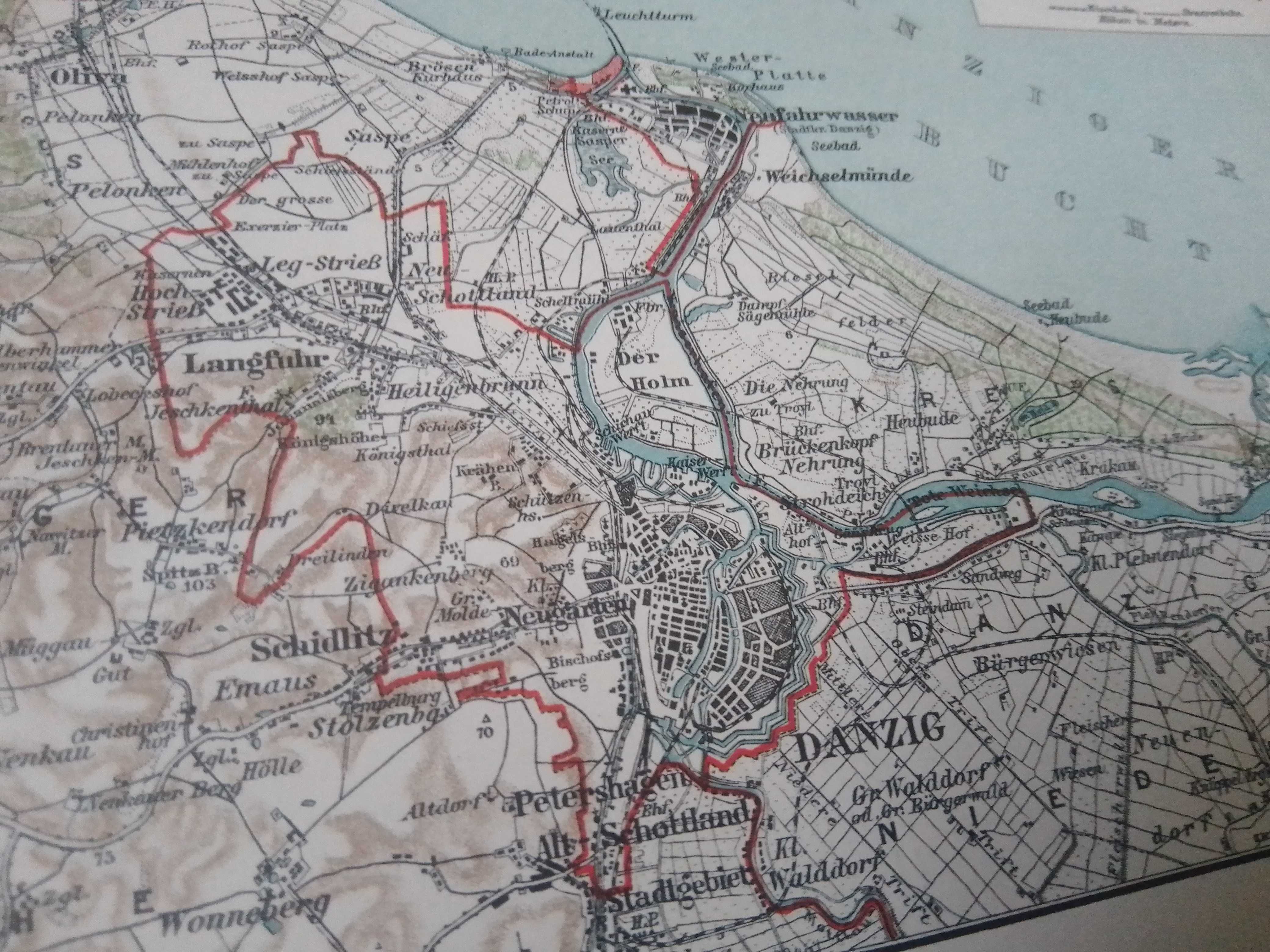 Gdańsk i okolice  stara XIX w. mapa