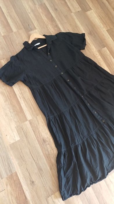 Sukienka midi czarna 44 długa oversize XXL wiskoza plus size