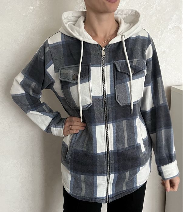 Рубашка кофта на флісі тепла, клітинка, клетка