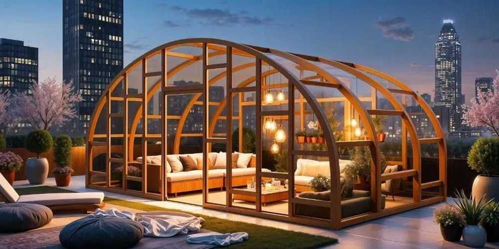 Konstrukcja drewniana- ogród zimowy, zadaszenie basenu, szklarnia