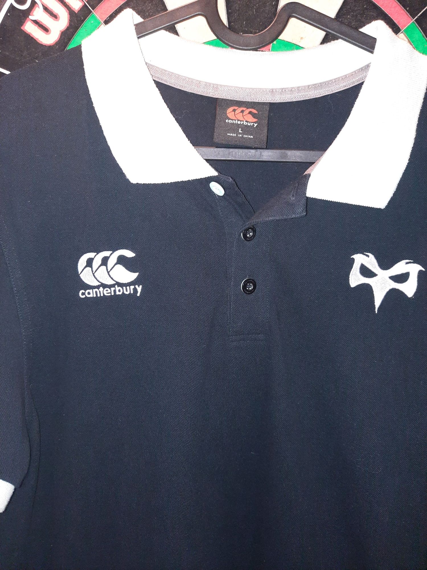 koszulka polo rugby Canterbury Ospreys, czarna, sportowa rozm L,