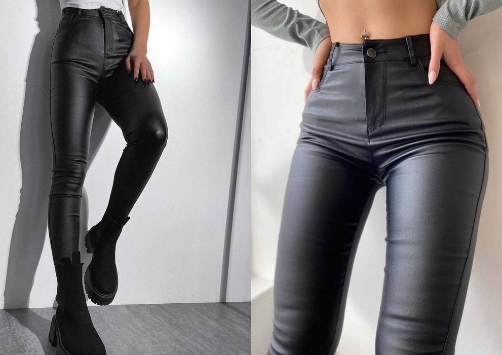 Жіночі теплі шкіряні штани скіні на флісі утеплені брюки кожані