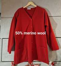 Czerwony burgundowy sweter Long Island Nyc L XL 50% merino